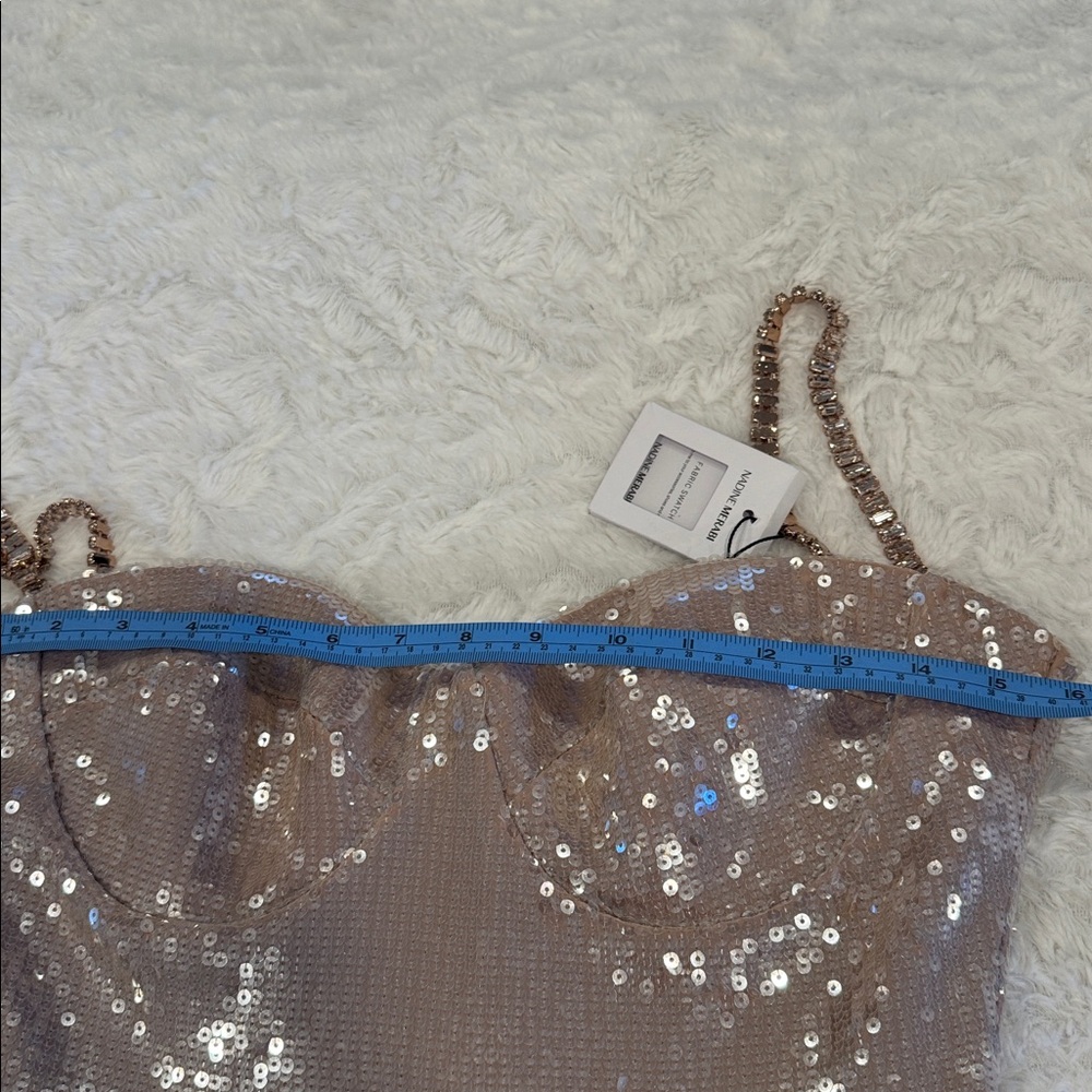 Nadine Merabi Lucinda Champaign Sequin Jumpsuit size 6 cocktail Party Prom - Picture 11 of 12